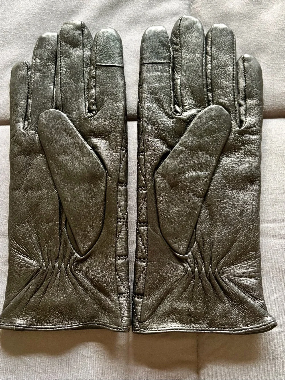 Michael Kors Black Quilted Leather Gloves with Gold MK Charm